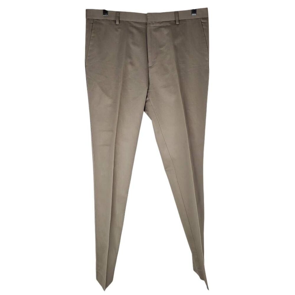 Calvin Klein Flat Front Straight Leg Slim Linen Blend Dress Pants Beige Sz 36x32